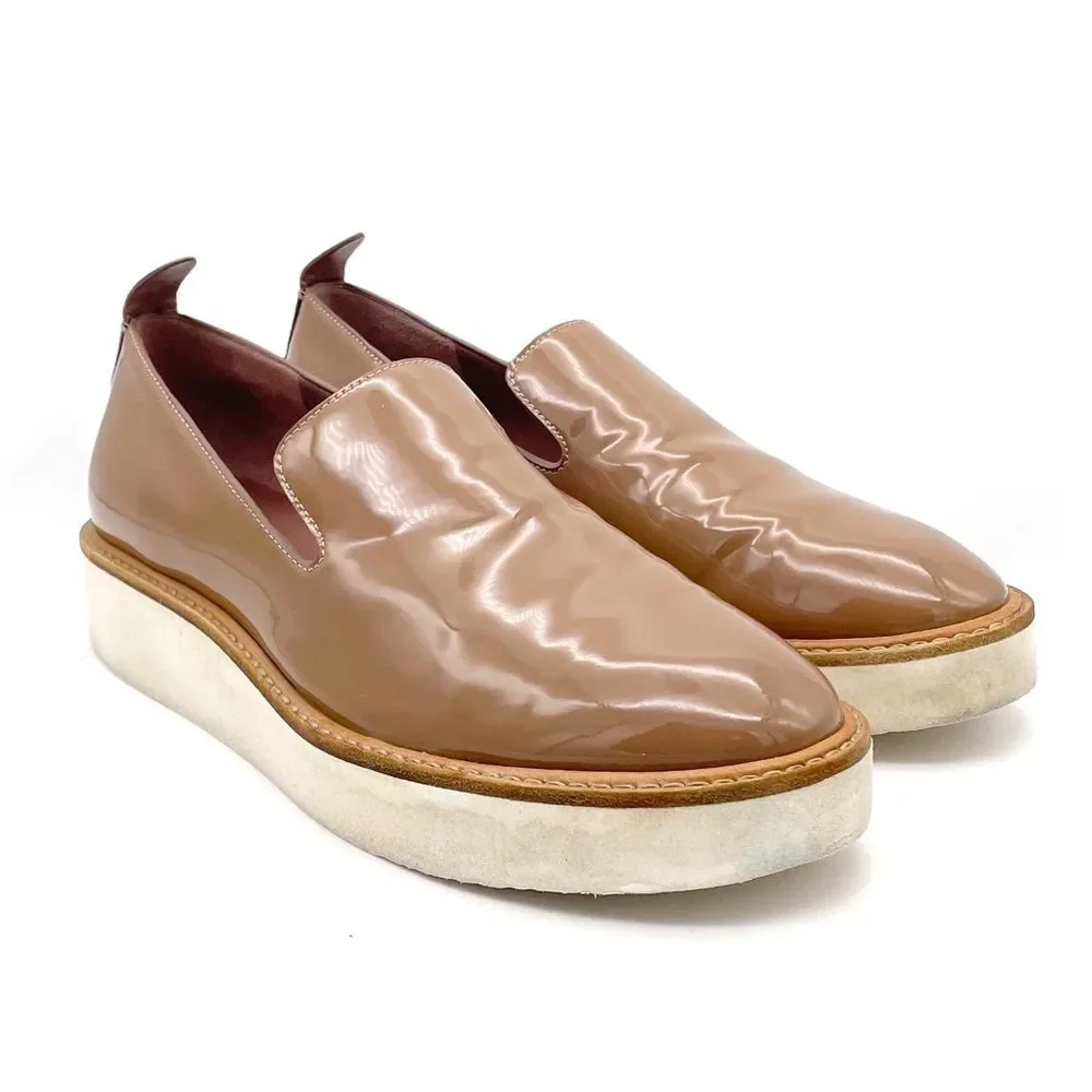 Vince Sanders Patent Leather Platform Slip On Sneakers Taupe Antique Rose Size 6